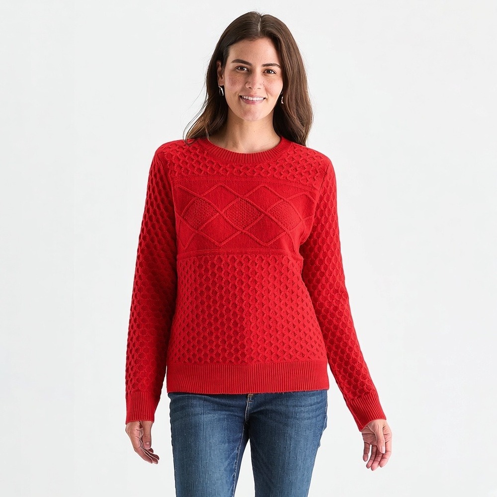 MSRP $38 St. John's Bay Womens M Crew Neck Long Sleeve Pullover Sweater Cabaret